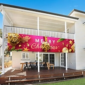 abordables Decoraciones para exteriores-banner de feliz navidad, decoraciones de banner de navidad al aire libre, decoración colgante de interior y exterior de navidad, suministros de decoración de fiesta de vacaciones de navidad 300 * 50 cm (10 pies * 18,9 pulgadas)