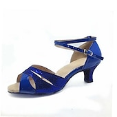 abordables Zapatos de baile latino-Zapatos de baile plateados con purpurina para mujer, con tacones bajos y tiras en el tobillo: perfectos para bailes de salón, latinos y eventos de fiesta.