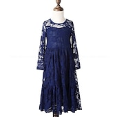 cheap Flower Girl&#039;s Dresses-Kids Girls&#039; Flower Girl Dress Dress Solid Colored Long Sleeve Wedding Party Daily Lace Mesh Embroidered Cute Princess Cotton Maxi A Line Dress Tulle Dress Fall Winter 3-12 Years White Beige