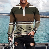 preiswerte Geometrisches Poloshirt für Herren-Herren Gestreift Poloshirts mit Reißverschluss Golfshirt Langarm Polo-Shirts Hemden mit Kragen Lässig Urlaubskleidung Formelle Kleidung Festivalkleidung 3D-Druck Viertelreißverschluss-Poloshirt Wei