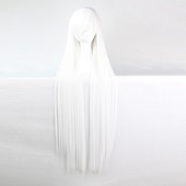 economico Parrucche da festa-parrucche bianche per donne parrucca cosplay parrucca sintetica liscia con frangia parrucca molto lunga con riga laterale parrucche bianche di carnevale