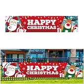abordables Decoraciones para exteriores-banner de feliz navidad, decoraciones de banner de navidad al aire libre, decoración colgante de interior y exterior de navidad, suministros de decoración de fiesta de vacaciones de navidad 300 * 50 cm (10 pies * 18,9 pulgadas)