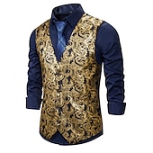 cheap Men&#039;s Vest-Men&#039;s Vest Gilet Wedding Smart Casual Polyester Geometric V Neck Skinny Red Purple Gold Vest