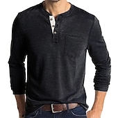Χαμηλού Κόστους Casual Tee Henley-Ανδρικά Μπλουζάκι Πουκάμισο Henley Μακρυμάνικο πουκάμισο Σκέτο Όρθιος Γιακάς Causal Αργίες Μακρυμάνικο Κουμπί-Κάτω Ρούχα Ελαφριά Κλασσικό Καθημερινό Μυς