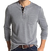 Χαμηλού Κόστους Casual Tee Henley-Ανδρικά Μπλουζάκι Πουκάμισο Henley Μακρυμάνικο πουκάμισο Σκέτο Όρθιος Γιακάς Causal Αργίες Μακρυμάνικο Κουμπί-Κάτω Ρούχα Ελαφριά Κλασσικό Καθημερινό Μυς