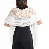 voordelige Sjaals-sjaal&amp;amp; wikkelsjaals damesherfst bruiloft gast wrap elegante bruidszonwering mouwloos polyester bruiloft wraps met kant voor bruiloft zomer