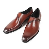 cheap Formal-Men&#039;s Brown Faux Leather Monk Strap Dress Shoes – Elegant Business &amp; Wedding Formal Footwear