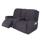 abordables Silla reclinable y con alas-Fundas elásticas para sillón reclinable color burdeos, funda para sofá de dos plazas con consola central, funda para sofá reclinable con bolsillo lateral (funda para 3 reposabrazos, 3 respaldos, 2