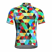 cheap Men&#039;s Jerseys-Men&#039;s Cycling Jersey Short Sleeve Fall Bike Jersey Top with 3 Rear Pockets Mountain Bike MTB Road Bike Cycling Breathable Quick Dry Front Zipper Back Pocket Red / Green Purple Green Rainbow Plaid