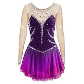 preiswerte Eiskunstlaufkleider-Eiskunstlaufkleid Damen Mädchen Eislaufen Kleider Austattungen Violett Weiß Gelb Patchwork Gitter Spandex Hochelastisch Ausbildung Wettbewerb Eiskunstlaufkleidung Patchwork Kristalle Langarm