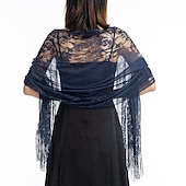 voordelige Sjaals-sjaal&amp;amp; wikkelsjaals damesherfst bruiloft gast wrap elegante bruidszonwering mouwloos polyester bruiloft wraps met kant voor bruiloft zomer