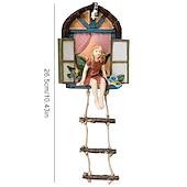 Недорогие садовые скульптуры и статуи-сказочный домик дерево висит фигурка окно сидит фея лестница смола ремесло статуя открытый орнамент для дома сад двор художественный декор