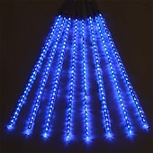 abordables Guirlandes lumineuses à brancher-4 pack pluie de météores guirlandes lumineuses 50cm lumières de noël en plein air décorations extérieures 100-240v 32 tubes 960led guirlandes étanches pour noël fête de mariage arbres de noël mariage de vacances