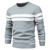 abordables Pull col rond-Homme Pull Chandail Pull Tricoter Tricoté Rayé Col Ras du Cou mode Extérieur Intérieur Vêtement Tenue Automne Hiver Noir Bleu S M L