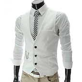 preiswerte Men&#039;s Vest-Herren Anzugweste Weste Formal Hochzeit Arbeit Karriere/ Zeremonie / Hochzeit Modisch 1920s Ganzjährig Polyester Einfarbig V Ausschnitt Schlank Wein Schwarz Weiß Marinenblau Weste