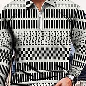preiswerte Geometrisches Poloshirt für Herren-Herren Gestreift Poloshirts mit Reißverschluss Golfshirt Langarm Polo-Shirts Hemden mit Kragen Lässig Urlaubskleidung Formelle Kleidung Festivalkleidung 3D-Druck Viertelreißverschluss-Poloshirt Wei