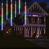 abordables Guirlandes lumineuses à brancher-4 pack pluie de météores guirlandes lumineuses 50cm lumières de noël en plein air décorations extérieures 100-240v 32 tubes 960led guirlandes étanches pour noël fête de mariage arbres de noël mariage de vacances