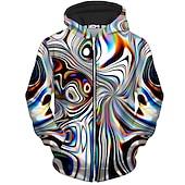 cheap 3D Pattern-Men&#039;s Abstract Graphic Prints Hoodie Hoodies Sweatshirt Streetwear Casual Long Sleeve Hooded Daily Sports Black And White Zipper Print Spring &amp;  Fall Designer