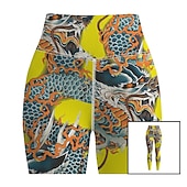 tanie Legginsy i legginsy do jogi-Damskie Spodnie do jogi Podnoszenie pośladków Wyszczuplenie brzucha Wysoka talia Trening w siłowni Bieganie Zdatność Legginsy 3/4 Graficzny Żółty Jesień Sport Odzież sportowa Wysoka elastyczność