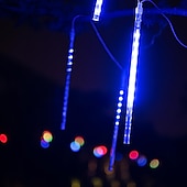 abordables Guirlandes lumineuses à brancher-4 pack pluie de météores guirlandes lumineuses 50cm lumières de noël en plein air décorations extérieures 100-240v 32 tubes 960led guirlandes étanches pour noël fête de mariage arbres de noël mariage de vacances