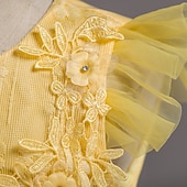 baratos Vestidos floridos-Infantil Para Meninas Vestido de daminha de honra Vestido Jacquard Sem Manga Casamento Festa Ocasião Especial Com Transparência Estilo bonito Princesa Poliéster Longo Vestido rosa princesa Vestido de