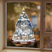 billiga Klistermärke-jul fönster klistermärken träd vinter girlander fönster klistermärken heminredning kristall träd jultomten snögubbe roterande skulptur dekorationer avtagbar pasta