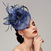 economico Fascinator-Fascinatori in Rete di Piume Cappelli Kentucky Copricapo con Cappello di Piume Fiore 1 PC Matrimonio Corsa di Cavalli Giornata Delle Donne Melbourne Cup Copricapo per impressionare Abito da corsa