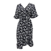 abordables Robes fleuries élégantes-Femme Mini robe Robe vert émeraude Robe Portefeuille mode basique Romantique Vacances du quotidien Rendez-vous Standard Floral Manche Courte Col V bleu marine Vert Eté Printemps