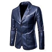 abordables Blazers pour hommes-Homme blouson cuir blazer Extérieur Usage quotidien Chaud Coupe Vent Automne hiver Plein Mode Vêtement de rue Revers Normal faux cuir Noir Jaune Vin Bleu de minuit Veste