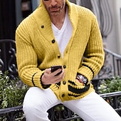 abordables Gilet-Homme Pull Chandail Gilet Cardigan Pull court Tricoter Tricoté Col V Moderne contemporain Casual Usage quotidien Vêtement Tenue Automne Hiver Noir Jaune S M L