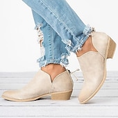 abordables Botines-Botines de tacón bajo de piel sintética de color rosa para mujer: botines sin cordones de estilo occidental para uso informal y diario