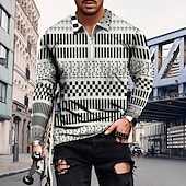 preiswerte Geometrisches Poloshirt für Herren-Herren Gestreift Poloshirts mit Reißverschluss Golfshirt Langarm Polo-Shirts Hemden mit Kragen Lässig Urlaubskleidung Formelle Kleidung Festivalkleidung 3D-Druck Viertelreißverschluss-Poloshirt Wei