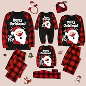 billiga Matchande familjekläder-familj Jul familjepyjamas Pyjamas Rutig jultomten Bokstav Lappverk Mörkröd Grå Långärmad Mamma och jag kläder söt stil Matchande kläder