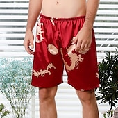 economico Dormire in basso-Per uomo Pigiami Boxer di seta Pantaloncini del pigiama 1 pc Colore puro Lusso Morbido Interni Spiaggia Seta sintetica Poliestere Traspirante Pantaloncini Retrò Di base Primavera Estate Argento Nero