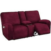 economico Poltrone reclinabili e poltrone wingback-copridivano reclinabile per divano a due posti con copriconsolle centrale, copridivano reclinabile per divano a due posti in velluto bordeaux elasticizzato, copridivano reclinabile per divano a due