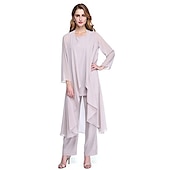 abordables Costumes-pantalons pour maman-Combinaison  Tailleur Mère de la Mariée Robe de Mariage Invitée Élégante Grande Taille Col Bateau Longueur au Sol Chiffon Sans Manches oui Wrap Inclus de Couleur Unie taille sur mesure gratuite