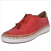 Χαμηλού Κόστους Γυναικεία Sneakers-γυναικεία casual κόκκινα slip-on sneakers με πλέγμα που αναπνέει και λεπτομέρεια από φελλό για καθημερινή άνεση