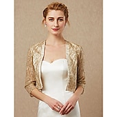 billige bryllup gjesteomslag-Kvinners Wrap Funkle Bolero Elegant  Luksuriøs Glans 3/4 Lengde Ermer Paillett Bryllupsgjester Wraps Med Paillett Bryllup Vår  Høst antrekk å imponere
