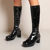 baratos Botas da moda-Botas femininas plataforma alta de verniz branco com zíper lateral - botas de salto grosso estilo disco vintage dos anos 70 para cosplay, moda retrô e eventos
