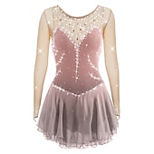 preiswerte Eiskunstlaufkleider-Eiskunstlaufkleid Damen Mädchen Eislaufen Kleider Austattungen Violett Weiß Gelb Patchwork Gitter Spandex Hochelastisch Ausbildung Wettbewerb Eiskunstlaufkleidung Patchwork Kristalle Langarm