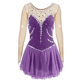 preiswerte Eiskunstlaufkleider-Eiskunstlaufkleid Damen Mädchen Eislaufen Kleider Austattungen Violett Weiß Gelb Patchwork Gitter Spandex Hochelastisch Ausbildung Wettbewerb Eiskunstlaufkleidung Patchwork Kristalle Langarm