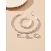 voordelige Sieradensets-Bruidssieradensets 1 set Legering 1 Ketting 1 Armband 1 Ring Oorbellen Dames Modieus Gepersonaliseerde Stijlvol Klassiek Kostbaar Gezegend Geometrische vorm Sieraden set Voor Bruiloft Speciale