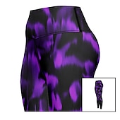 tanie legginsy 3d-Damskie Spodnie do jogi Podnoszenie pośladków Wyszczuplenie brzucha Wysoka talia Trening w siłowni Bieganie Zdatność Legginsy 3/4 Wzór tie-dye Czerwony Fioletowy Jesień Sport Odzież sportowa Wysoka