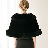 billiga Pälssjalar-Vinter Fuskpäls Wraps Damens Wrap Bolero Bröllops Capleters Elegant Ärmlös Fuskpäls Höst Bröllops Gäst Wraps Med Fjädrar Päls För Bröllop klä dig för att imponera