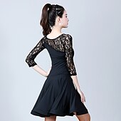 cheap Latin Dancewear-Latin Dance Dress Lace Women&#039;s Performance Party 3/4 Length Sleeve High Ice Silk