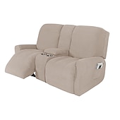 abordables Silla reclinable y con alas-Fundas elásticas para sillón reclinable color burdeos, funda para sofá de dos plazas con consola central, funda para sofá reclinable con bolsillo lateral (funda para 3 reposabrazos, 3 respaldos, 2