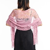 voordelige Sjaals-sjaal&amp;amp; wikkelsjaals damesherfst bruiloft gast wrap elegante bruidszonwering mouwloos polyester bruiloft wraps met kant voor bruiloft zomer