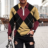 olcso Férfi geometrikus póló-Férfi Csíkos Hawaii pólóingek Golfing Hosszú ujj Pólóingek Galléros ingek Alkalmi Strandruházat Nyaralási viselet Party ruhák 3D nyomtatás Quarter Zip Polo Bor Sárga Medence