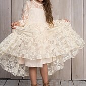 cheap Flower Girl&#039;s Dresses-Kids Girls&#039; Flower Girl Dress Dress Solid Colored Long Sleeve Wedding Party Daily Lace Mesh Embroidered Cute Princess Cotton Maxi A Line Dress Tulle Dress Fall Winter 3-12 Years White Beige