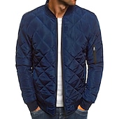 cheap Men&#039;s Downs &amp; Parkas-Men&#039;s Bomber Quilted Jacket Diamond Padded Jacket Winter Outdoor Chunky Varsity Flight Windproof Warm Trench Coat Top Quilted Seams Cotton Outwear Overcoat Full Zipper Camping Hiking Hunting Fishing